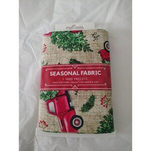 David Textiles 1-Yard Cotton Vintage Red Christmas Trucks Precut Fabric NEW